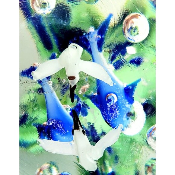 Hand Blown Art Glass Under the Sea Paperweight Bullicante Dolphins Sea Gulls VTG - Picture 10 of 10
